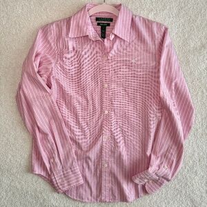 RALPH LAUREN PINK STRIPED BUTTON DOWN SHIRT --NON IRON--